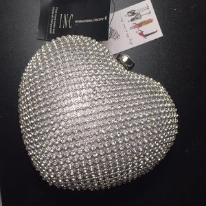 I.N.C silver rhinestone heart shaped purse